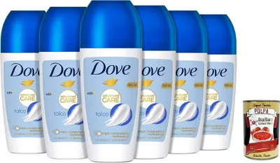 Produktbild von Dove, Deodorante Roll On Advanced Care Talco, Anti -transpiorant deodorant, delicate formula with triple moisturizing action, protection up to 48 hours, 6x 50ml + Italian Gourmet polpa 400g