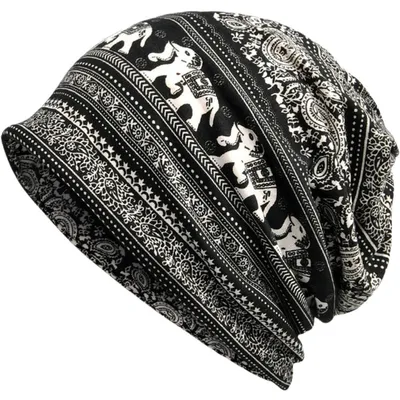 Zdjęcie produktu dla Czapka damska/męska typu slouch beanie, bawełniana, czarna, oddychająca i miękka