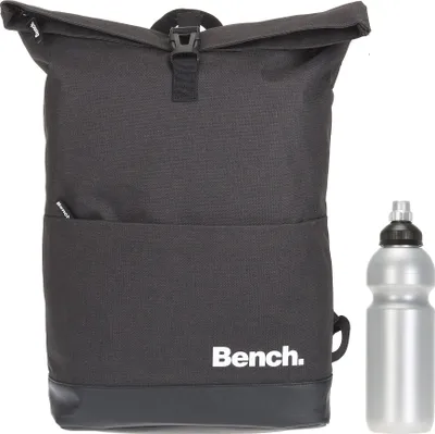 Produktbild von Rucksack Freizeitrucksack Kurierrucksack Herren Jungen Bench Roll-Top Classic Laptoprucksack 64180 0100 Schwarz Anthrazit + Trinkflasche Bagboom®