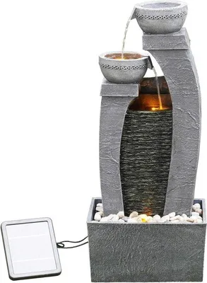 Image de Fontaine à eau à énergie solaire, bassin à deux niveaux, jeu d'eau, décoration de jardin, 34 x 22 x 76 cm, style moderne