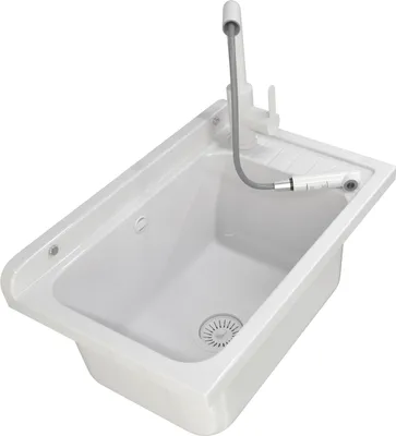 Immagine prodotto di Granitan - Lavabo - Lavello - 58x38x27 cm - Bianco - con rubinetteria e sifone - Lavello - MONZA