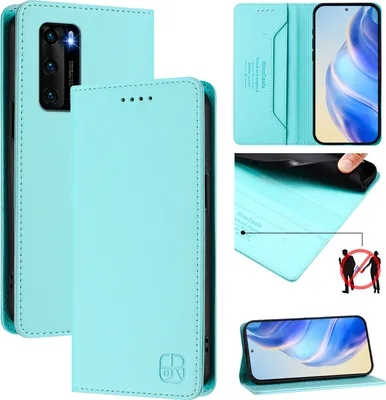 Produktbild von Lederhülle für Huawei P40 Hülle Flip Brieftasche Kartenfächern Ständer Schutzhülle Türkis