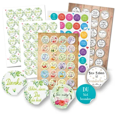 Produktbild von Buntes Aufkleber SET - 131 Sticker DANKE + Schön, dass du da bist + Sprüche - Geschenkaufkleber
