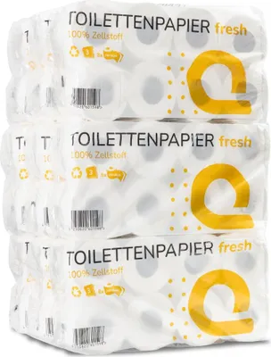 Produktbild von Tissue24 Toilettenpapier 3-lagig Zellstoff – 72 Rollen à 250 Blatt | | 9,5 × 11 cm | Hochweiß | Praxis, Hotel & Gastronomie