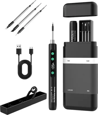 Produktbild von Mini Lötkolben Set, kabellos, Temperaturregelung, LED, DIY Elektronik Reparatur, 1100mAh Lötkolben set mit 3 Lötspitzen