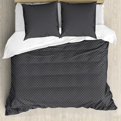Produktbild von ABAKUHAUS Antiquität Bettbezug Set, Simplistic Monochrome Vintage-Trellis-Gitter Design-Continuous-Muster, 200 x 200 cm + 80 x 80 cm, Grau und Dunkelgrau