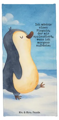 Produktbild von Mr. & Mrs. Panda Handtuch Pinguin marschieren Design - Eisblau - Geschenk, Spazieren, Unausgeschlafen, Schwester, Strandtuch, Aufstehen, Familie, Duschtuch, Pinguine