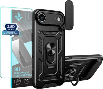 Produktbild von Armor Handyhülle für Apple iPhone 17 Air mit 9H Displayglas Displayschutz Kameraschutz Handy Panzer Case Cover Schutzhülle Outdoor Farbe: Schwarz