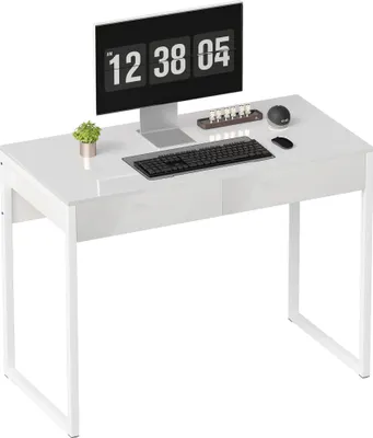 Produktbild von HOMCOM Schreibtisch 100 x 50 cm Computertisch Bürotisch mit 2 Schubladen, Weiß