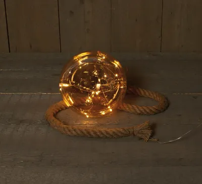 Produktbild von Leuchtende Weihnachtskugel Glas Gold 18cm LED warmweiß Dekoration 1m Seil