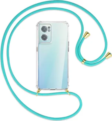 Produktbild von Handykette Backcover-Schutzhülle mit Band (Metall goldfarben) für OnePlus Nord 2 CE - türkis