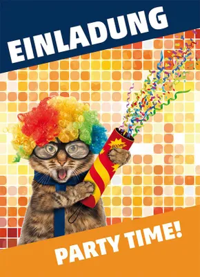Produktbild von Einladungskarten Mehrstückpackung 5 Karten 5 Umschläge Partytime Katze