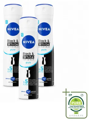 Image de 3 x Déodorant spray NIVEA Black & White Invisible Pure - 150 ml - Lot de 3
