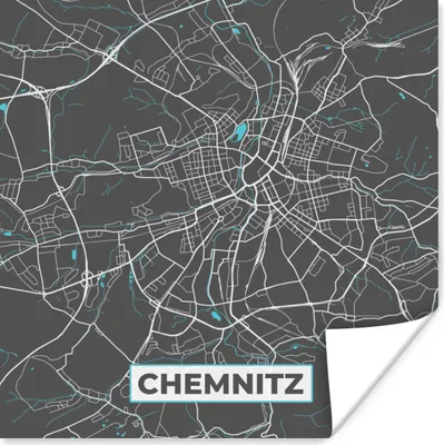 Produktbild von MuchoWow® Poster Karte - Stadtplan - Chemnitz - Deutschland - Blau 75x75 cm - Wand Dekoration