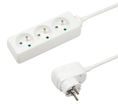 Obrázok produktu pre ITENSE predlžovací kábel s 3 zásuvkami, 16 A, kábel 1 m, biela farba