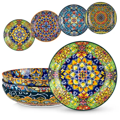 Obrázek produktu pro Porcelánový polévkový talíř, čtyřdílná polévková mísa, talíř na těstoviny, mísa na nudle, mísa na ramen, velké salátové mísy, víceúčelové mísy