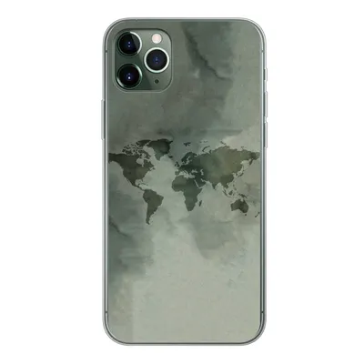 Produktbild von MuchoWow® Handyhülle Schutzhülle Hülle für iPhone 11 Pro Max Weltkarte - Grün - Grau Silikon Softcase Handy Hülle - Schutz