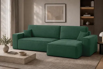 Image de Canapé d'angle Kaiser Möbel en forme de L, avec fonction couchage et coffre de rangement, revêtement en velours Bluvel, vert, côté droit, modèle BEST XL