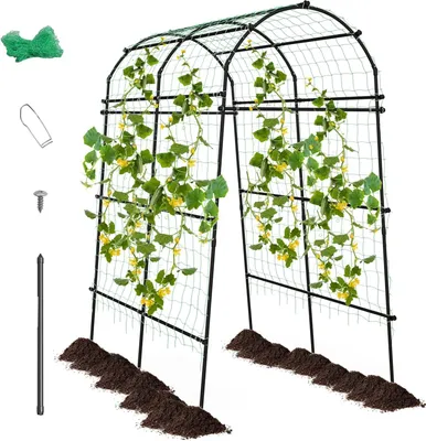 Produktbild von COSTWAY Gartenbogen für Kletterpflanzen, 230 cm hoher Rankgitter mit PE-beschichteter Metallstruktur, Rankhilfe Rankbogen Rosenbogen Torbogen für Obst