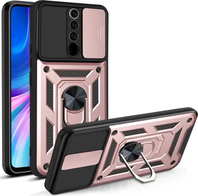 Produktbild von Redmi Note 8 Pro Hülle mit 360° Drehbarer Magnetische Ring Ständer Halter Dia Kameraschutz TPU Bumper Silikon Schutzhülle für Xiaomi Redmi Note 8 Pro Rosa
