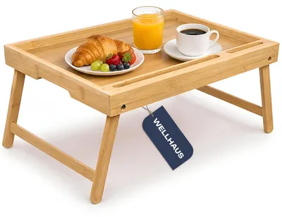 Produktbild von WELLHAUS Bambus Betttablett Klappbar Frühstückstablett Laptoptisch 42cm
