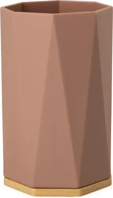 Imagen del producto de Portavasos para cepillos de dientes, hecho de ABS y bambú, color marrón, capacidad de 380 ml