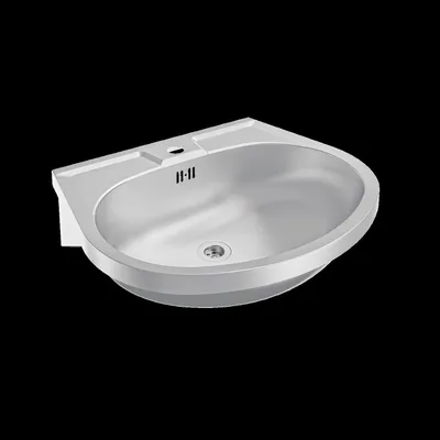 Image de Lavabo KWC, modèle ANIMA, en acier inoxydable, dimensions 550 x 155 x 450 mm, avec robinet intégré, avec trop-plein