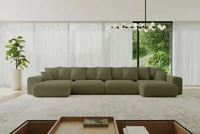 Produktbild von ALTDECOR Ecksofa mit Schlaffunktion und Bettkasten ESKAR-U2 - 464x176x72 cm Grün - Corner Sofa Eckcouch Couch U-Form universal, links/rechts angeordnet Schlafcouch Ausziehbar Wohnlandschaft