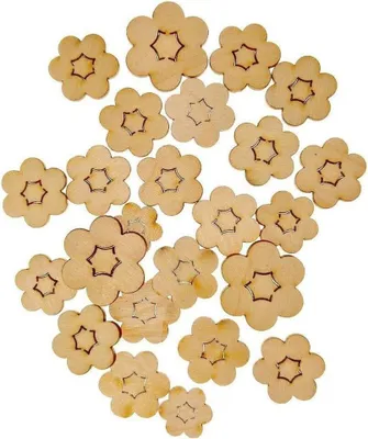 Imagen del producto de Adorno de madera con forma de "flores". Dimensiones: 8 x 12,5 x 2 cm. Producto nuevo