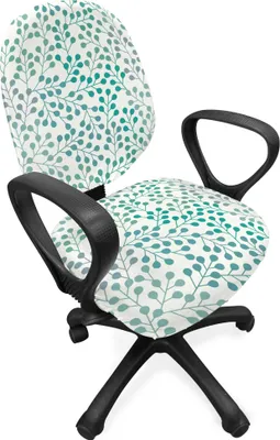 Produktbild von ABAKUHAUS Blätter Bürostuhl Schonbezug, Blumige Zweige Knospen, dekorative Schutzhülle aus Stretchgewebe, Teal Grau Creme