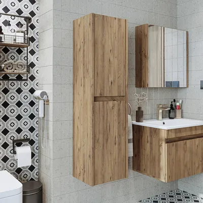 Image de Roomart ATLANTIC-65 Meuble de salle de bains, armoire haute de 35 cm de large, chêne