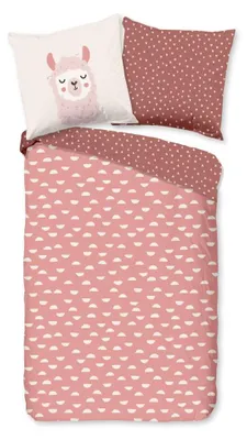Productafbeelding van Good Morning Kinderdekbedovertrek "Lama" - Roze - (135x200 cm) - 100% Katoen