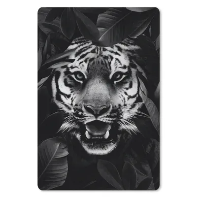 Produktbild von MuchoWow® Mauspad Mousepad Tiger zwischen den Blättern - schwarz und weiß 40x60 cm - Mousepads - Maus Mat - Pad - Mausunterlage - Schreibtisch Accesoire