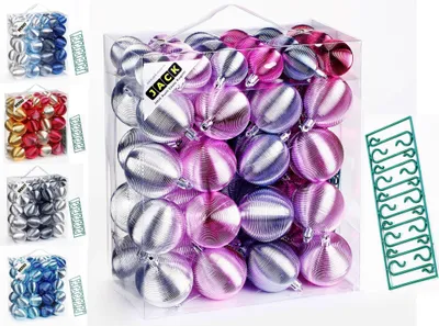 Produktbild von JACK by Inge 50x Kunststoff Kugeln Christbaumkugeln Ø 4 + 6 cm Rillenkugeln Box  Grau-Pink