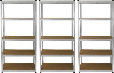 Image de 3 x E-Rax : rayonnage de stockage galvanisé, rayonnage de garage, rayonnage en acier, rayonnage industriel, rayonnage d'atelier, rayonnage à emboîter, rayonnage métallique, 100 % sans vis, blanc, marteau en caoutchouc