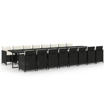 Image de vidaXL Ensemble de jardin 17 pièces avec coussins Noir Poly Rattan