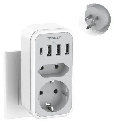 Produktbild von TESSAN USA Adapter Steckdose mit 3 USB A und 1 USB C, Reiseadapter Thailand, Steckdosenadapter Reisestecker Stromadapter für Amerika Kanada Thailand Mexiko, Adapter Typ B