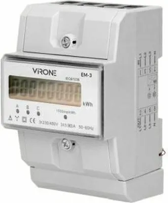 Zdjęcie produktu dla Orno 3-fazowy wskaźnik poboru prądu, 80A, 3 moduły, DIN TH-35mm
