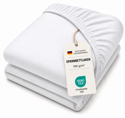 Produktbild von Spannbettlaken 2er Set Boxspring Premium Jersey 190 g/m² bis 40 cm Steg,200 x 220 cm,Weiß