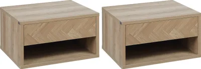 Produktbild von HOMCOM Set mit 2 schwebenden Nachttischen, Nachttischen mit Schublade für Schlafzimmer, Wohnzimmer, 37 x 32 x 21 cm, Natur