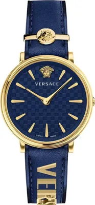 Produktbild von Versace VE8104522 V-Circle Lady gold blau Leder Armband Uhr Damen NEU