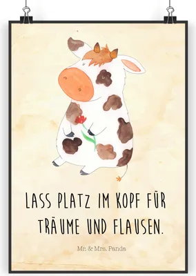 Produktbild von Mr. & Mrs. Panda Bild Kuh DIN A4 - Vintage - Geschenk, Milch, Träume, Kunstdruck, Hof, wanddeko, Kühe, Bauernhof, drucke, Spruch, Wandbild, Plakat