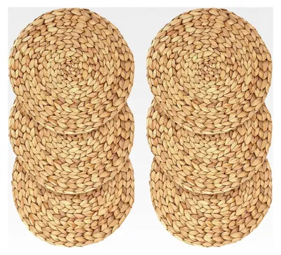 Produktbild von 6 Stück runde Platzsets aus geflochtener Wasserhyazinthe, 30 cm, hitzebeständige Tischsets aus Seegras-Rattan für Restaurant, Zuhause, Küche, Esstisch