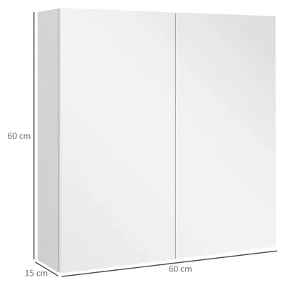 Imagen del producto de Espejo de baño con armario - Montaje en pared - 2 puertas - 3 estantes ajustables - 60 x 15 x 60 cm - Blanco