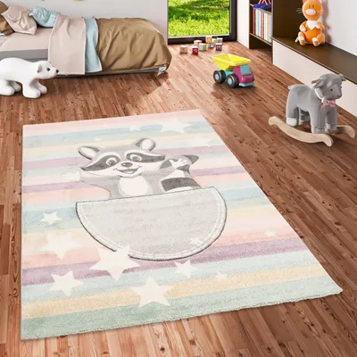 Produktbild von Kinder Teppich Maui Kids Pastell Bunt Waschbär, Größe:120x170 cm