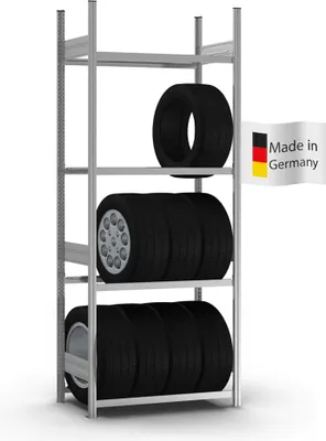Produktbild von PROREGAL Reifenregal Stecksystem MAGNUS  Germany | HxBxT 250x100x40cm | 4 Ebenen | Fachlast 150kg | Verzinkt