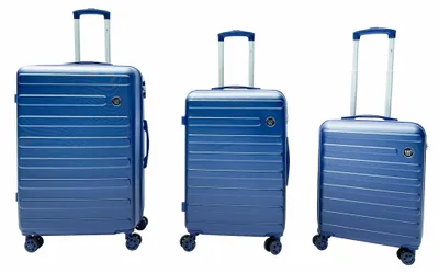 Produktbild von Linder Exclusiv Travel Kofferset 3 stück, Trolley Set Handgepäck und Reisegepäck,Mittel und Großer Koffer Hartschale aus ABS, Vier 360°-Spinner-Rollen, Zahlenschloss, Teleskopgriff, SC1002 Blau