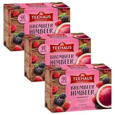 Image de Teehaus Mûre Framboise Infusion de fruits frais fruitée 90g paquet de 3