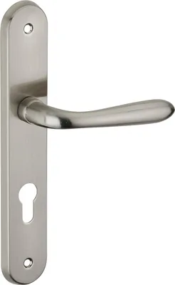 Image de Ensemble de poignées pour porte d'entrée Athena à cylindre, carré 7mm, entr'axes 195mm, nickelé brossé - THIRARD