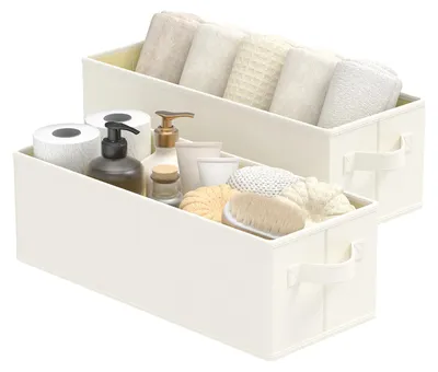 Produktbild von Schmale Aufbewahrungsbox, faltbare Stoffboxen, faltbarer Schubladenorganizer, leicht zu reinigen, Stoffregal-Aufbewahrungskorb, 2 Stück, beige, 38 x 15,5 x 13 cm
